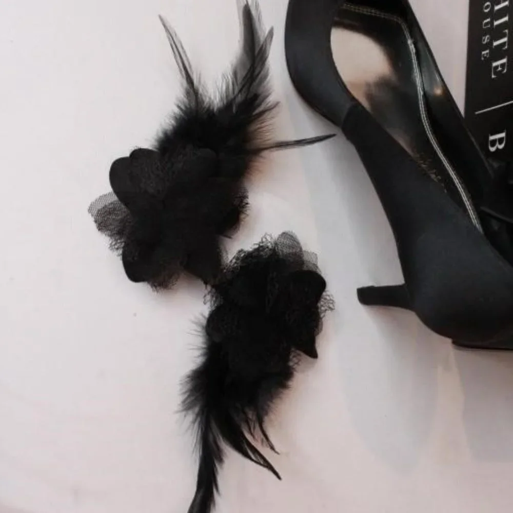 White House Black Market Women's 7.5M Naples Black Fabric Peep Toe Pumps WHBM